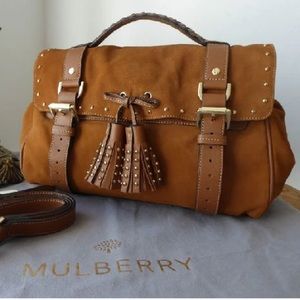 Mulberry Tassel Alexa Satchel in Sycamore Suede with Shiny Gold Tone Hardware